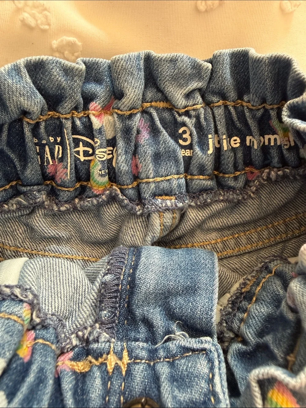 Disney Gap Blue Denim Shorts with Pastel Rainbow Print - good to very good shape